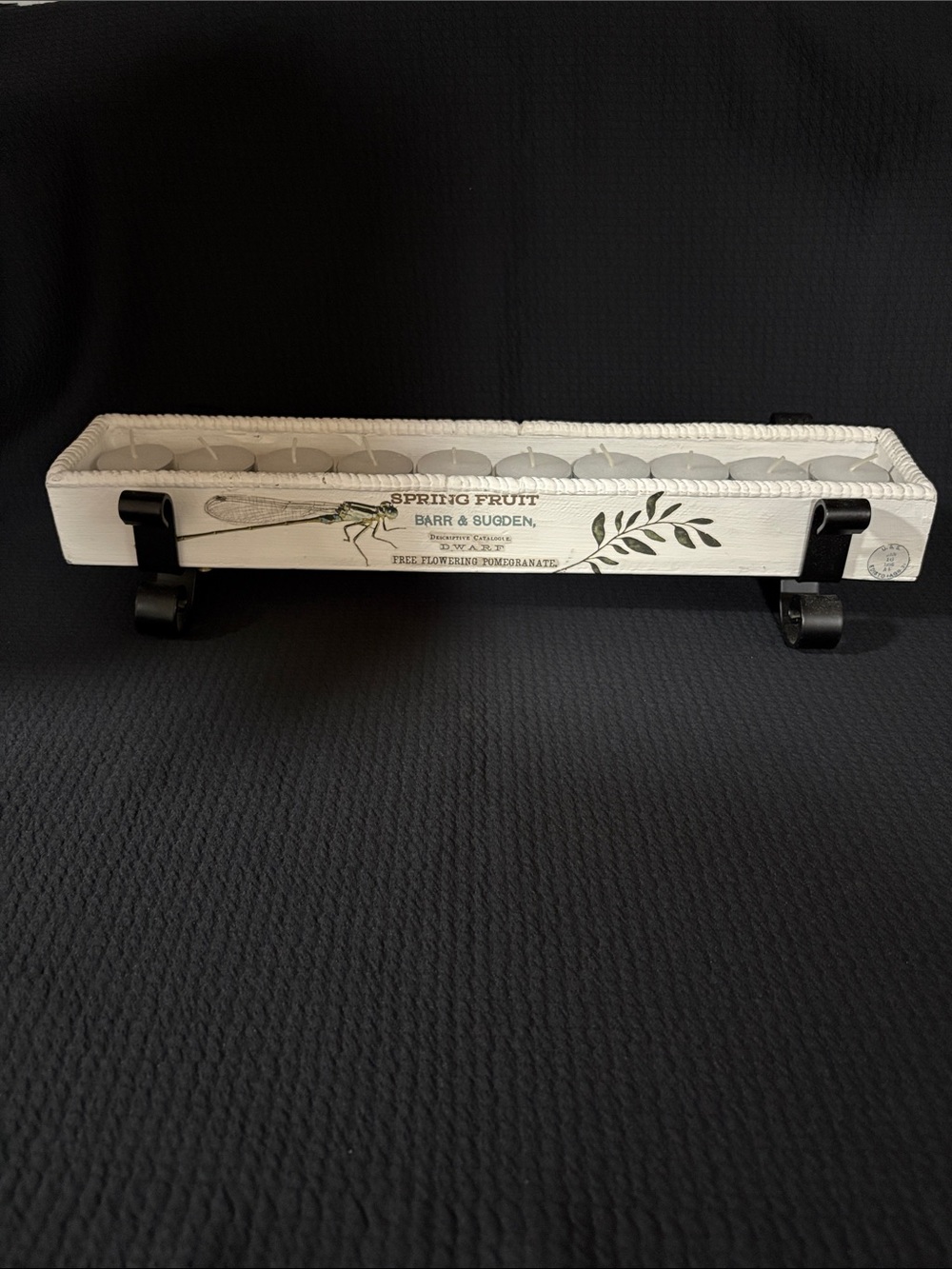 Spring Fruit candle Box - White with Green Detail 16” long. Charming!